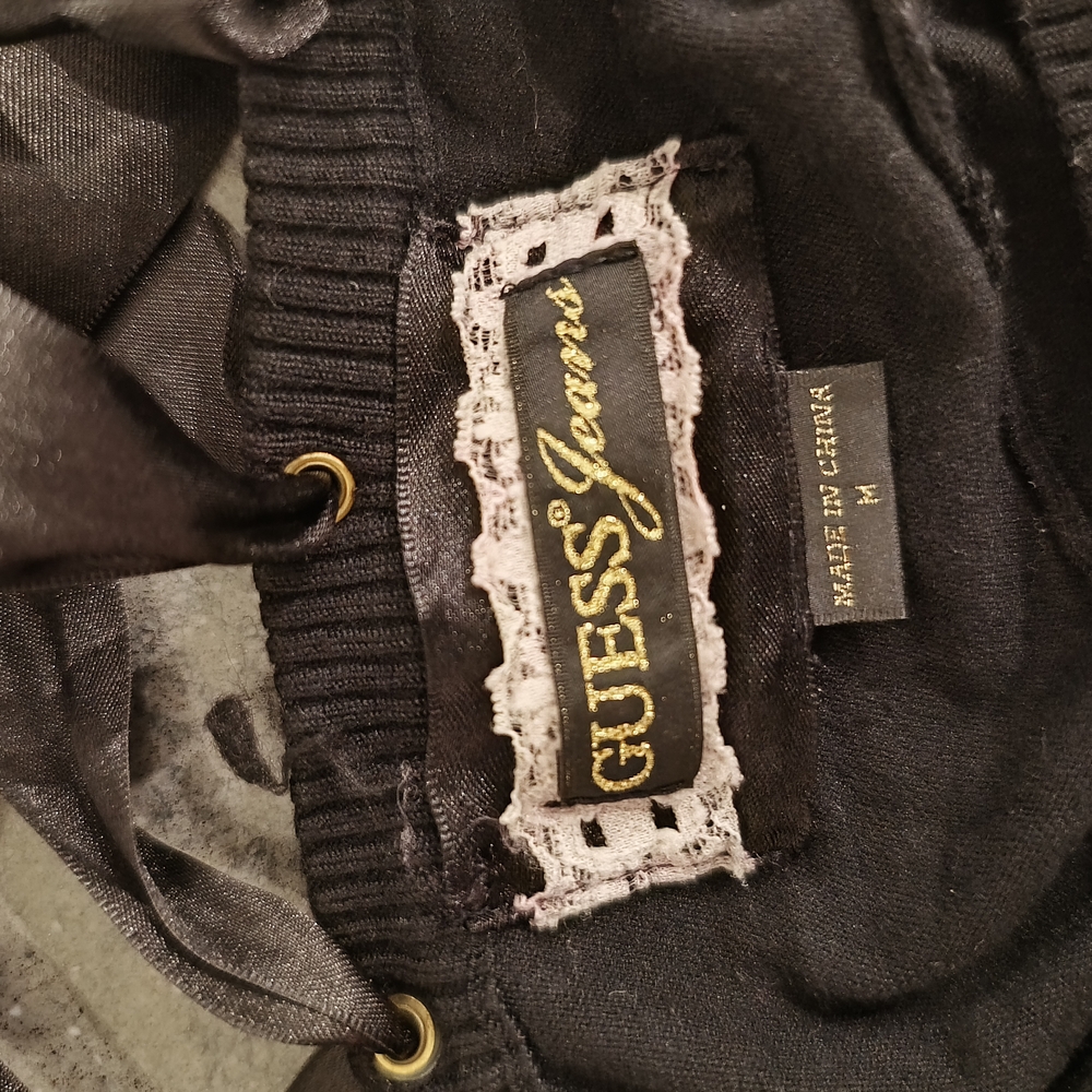 Guess Black Lace-Up Back Long Sleeve Top